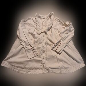 Free People Women's XS Cream Charlie denim shirt snaps fits very oversized VGUC